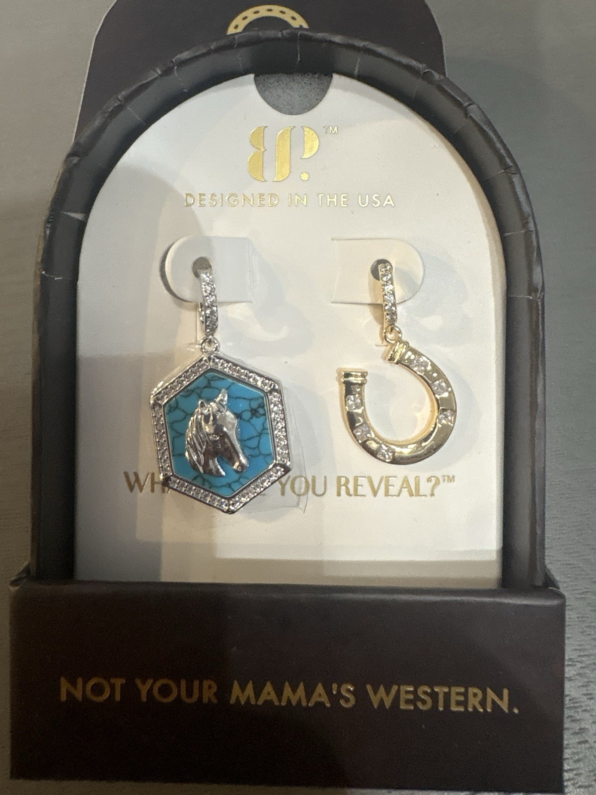 BP Ranch Romance CH18912 Turquoise Horseshoe CZ Dangle Earrings