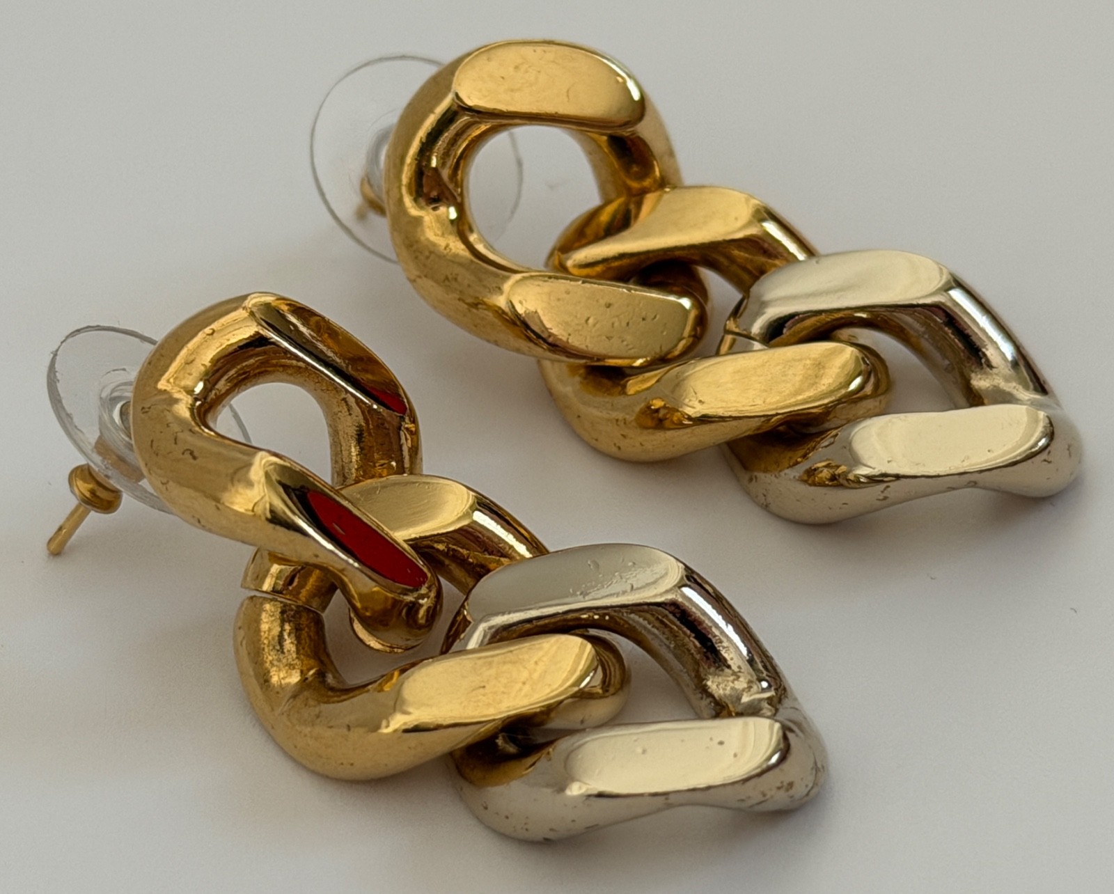 NIB Saint Laurent YSL Triple Curb Chain Link Antique Gold Drop Earrings $795