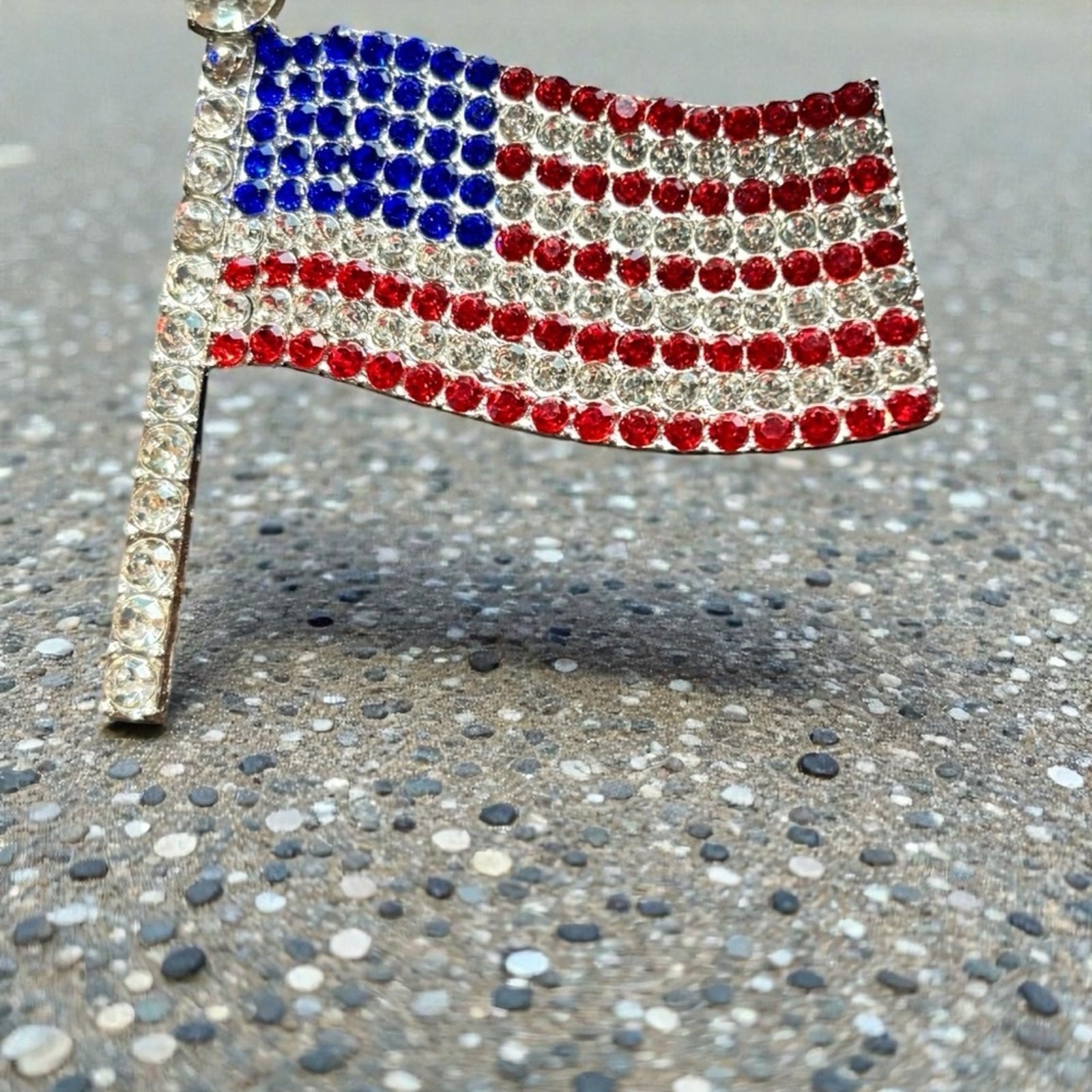 Red, White , and Blue Rhinestone USA Patriotic Flag Brooch