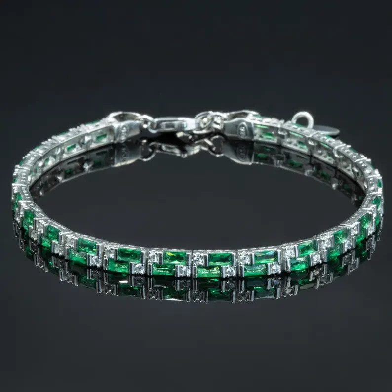 8.70 CT Baguette Simulated Emerald Elegant Tennis Bracelet 14k White Gold Plated