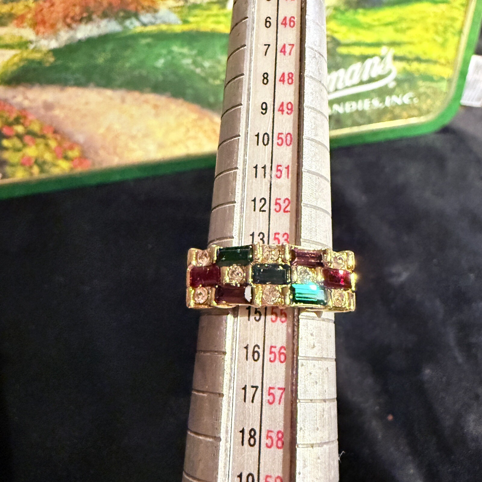 Multicolor Crystal Baguette Ring Yellow Gold Tone Stainless Steel TK316. Size 7