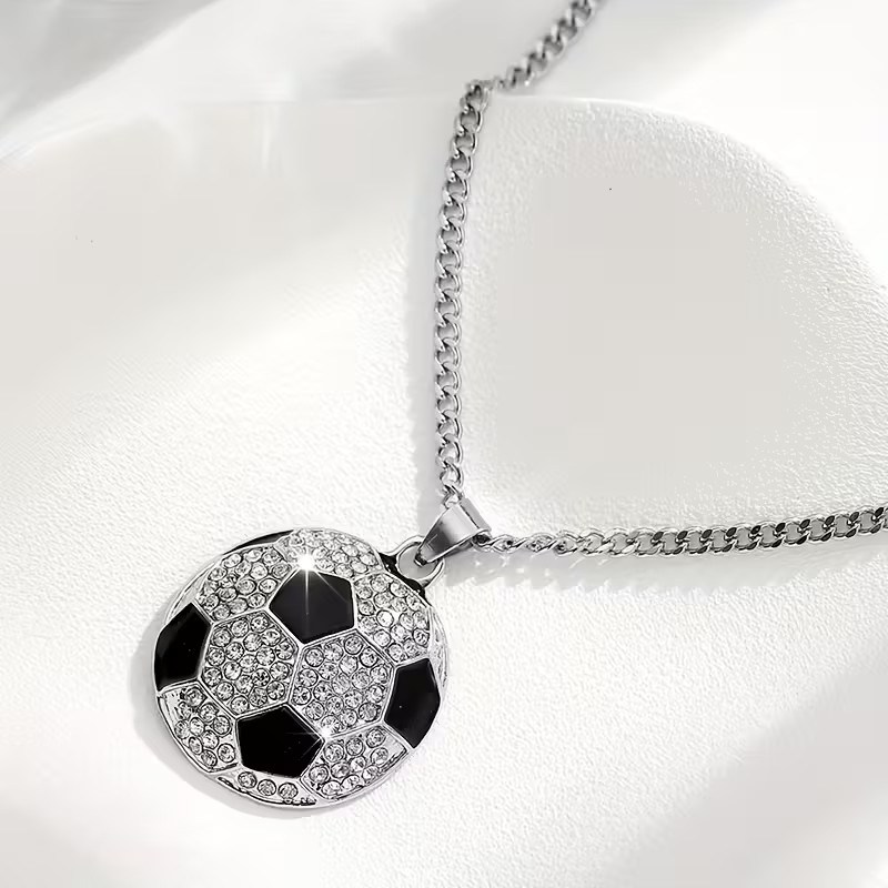 Sports Soccer Ball Football Necklace Jewelry Jeweled Silvery Pendant