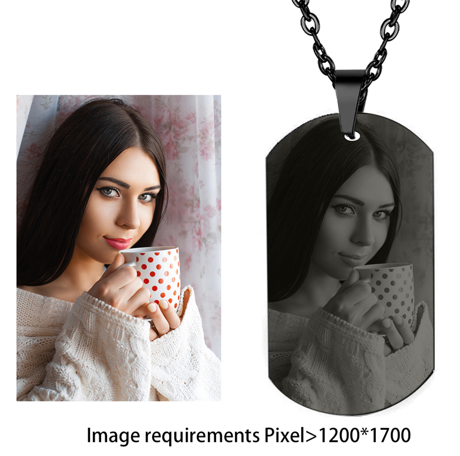 Personalized Photo Picture Custom Engraved Dog Tag Pendant Necklace Men Women