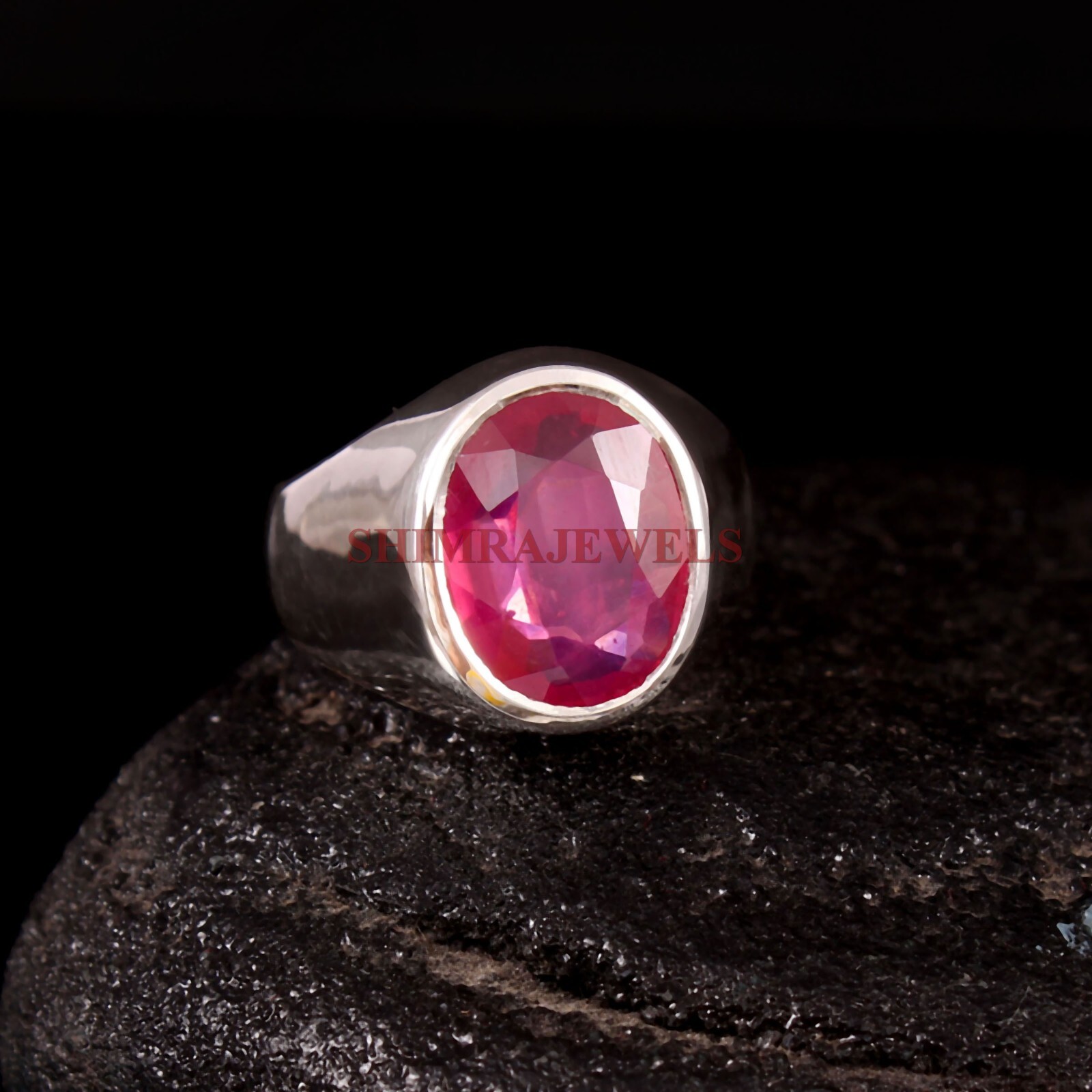 Heated Ruby Gemstone With 18K White Gold Plated Silver Ring For Men’s #898