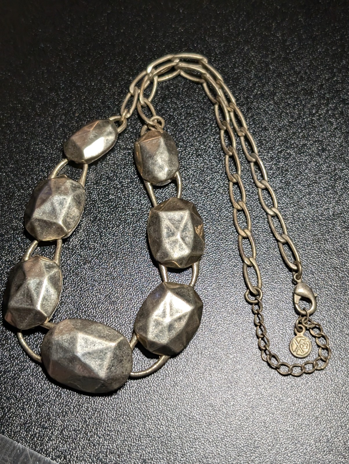 Modernist Gold Tone Faceted Geometric Nugget Collar Necklace Statement Chunky