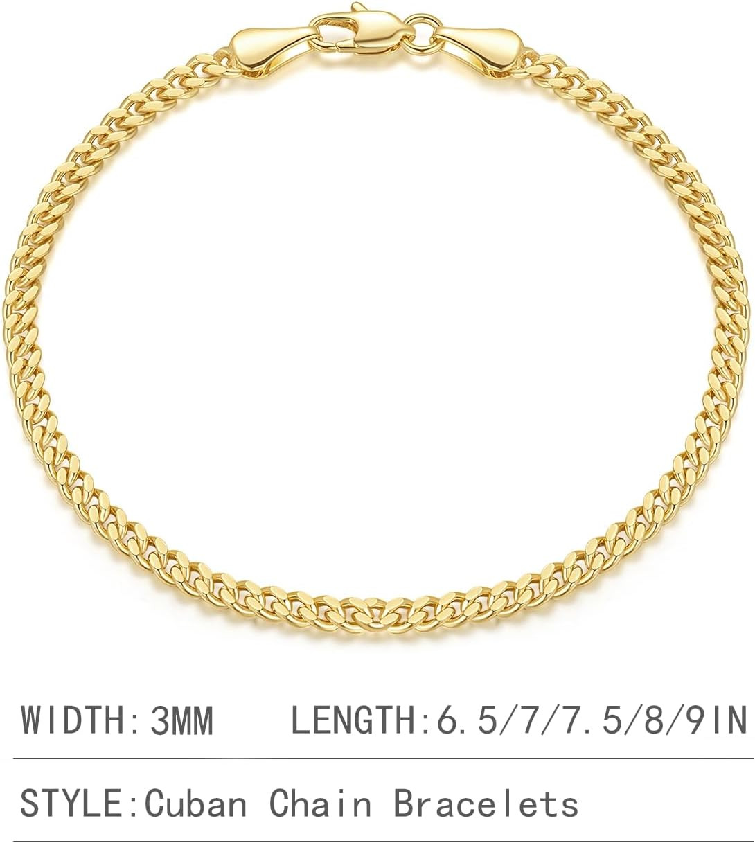 Bracelets for Women 14K Gold Bracelets Classic Cuban Chain Charm Gold Bracelet F