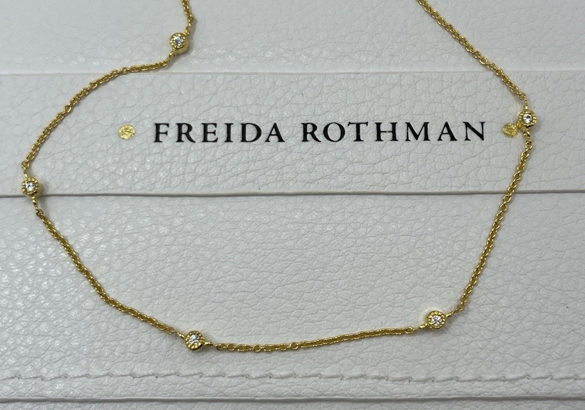Freida Rothman 14k Gold Over Sterling Silver Bezel Set Station Necklace 18-20 In