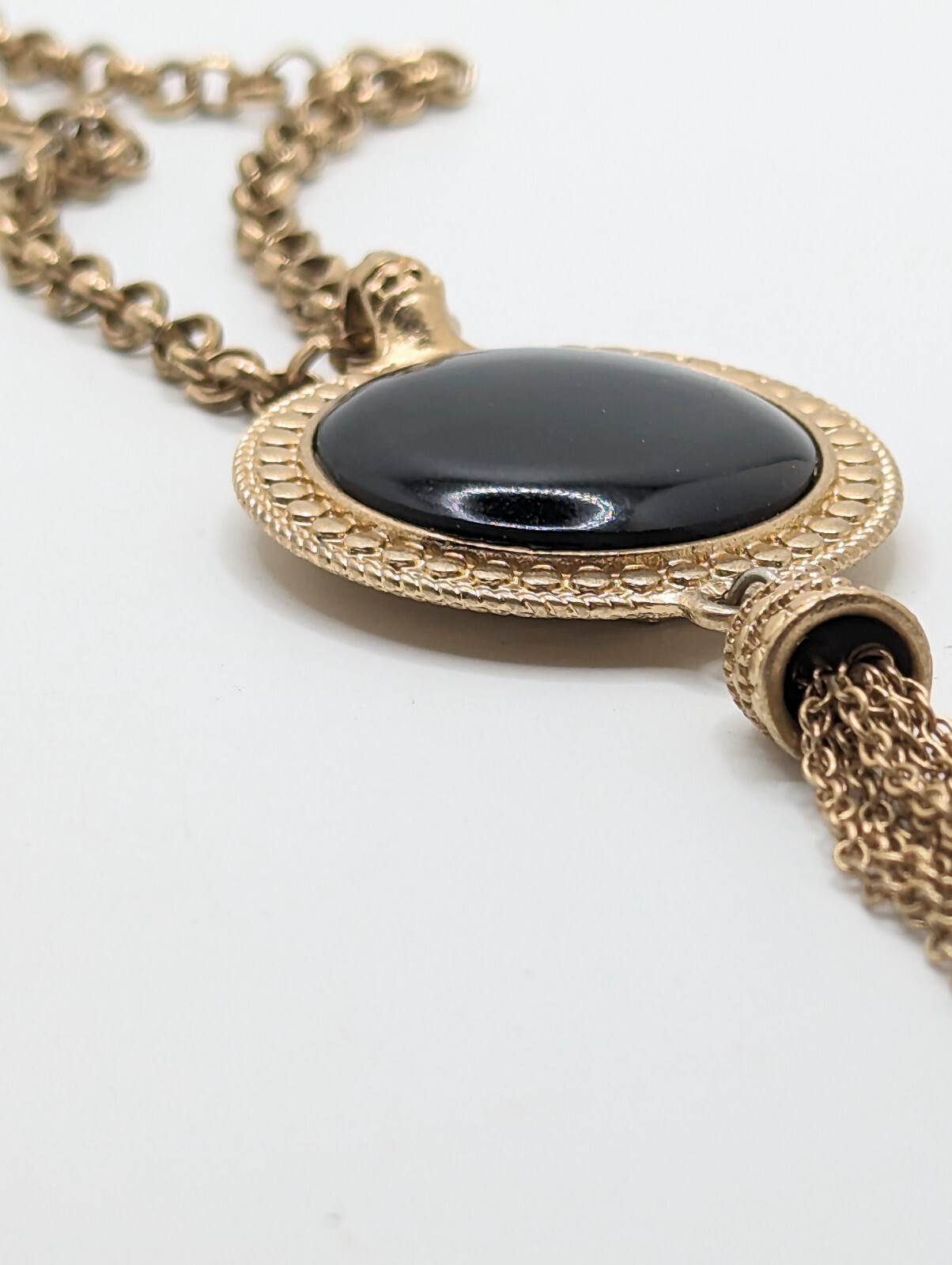 Gold Black Round Medallion Tassel Necklace Long Layering Roman Style Boho
