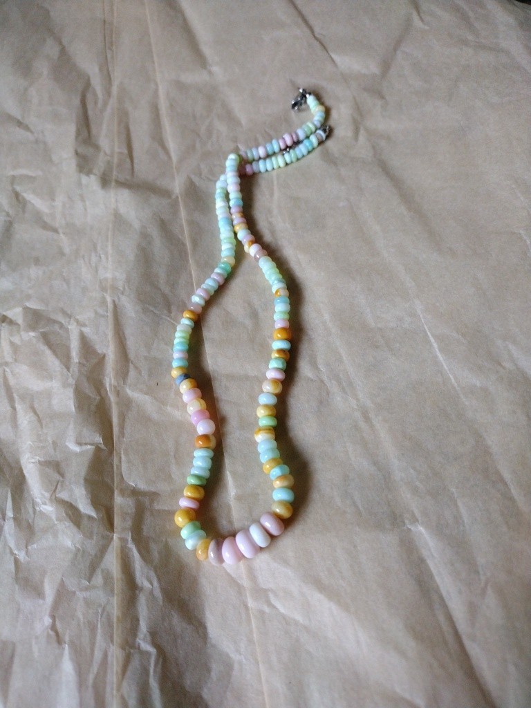 Glass Bead Necklace, NIP Multicolor Pastel, Stainless Steel 19″, Lobster Hook