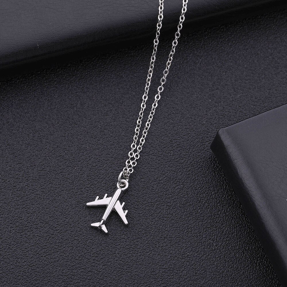 Simple Silver Color Aircraft Jewelry Sets Female Airplane Necklace & Earrings