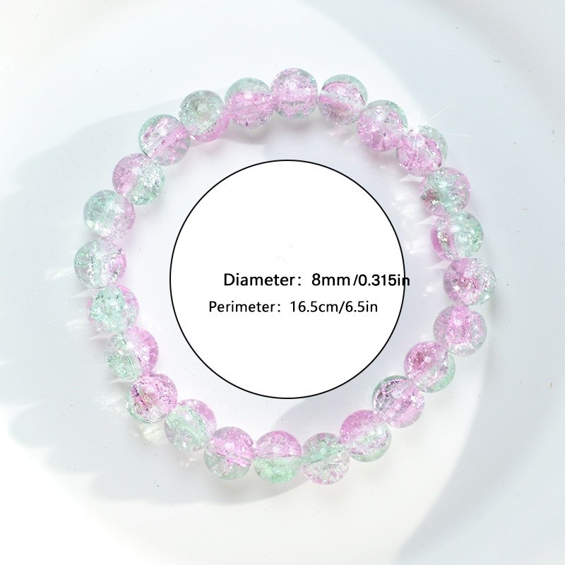 10Pcs 8mm Icy Crackle Sparkling Transparent Glass Bead Bracelet for Women