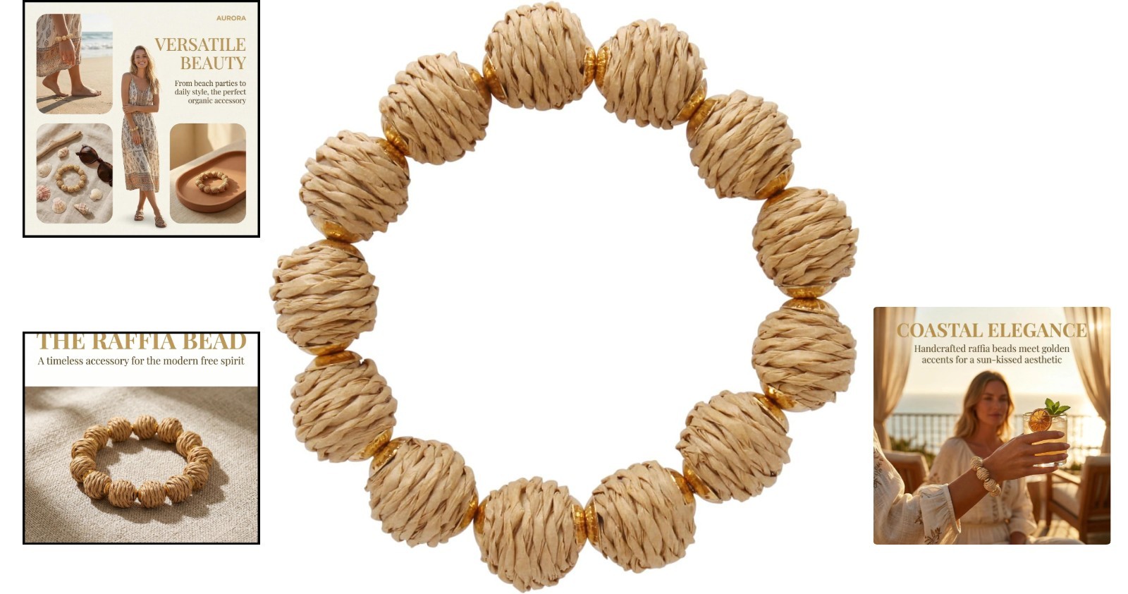 Adjustable Raffia Bracelet with Elegant Rattan Balls – Perfect Summer Accessory