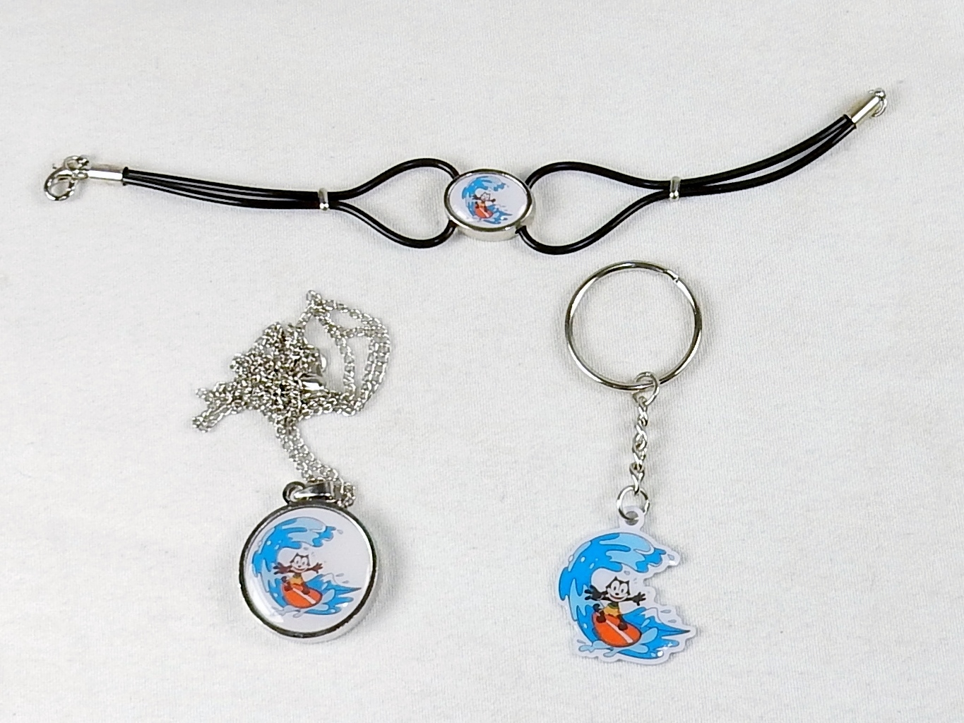 Felix The Cat Fashion Jewelry Set ~ Necklace, Key Ring, Bracelet #FLX-SRF-01