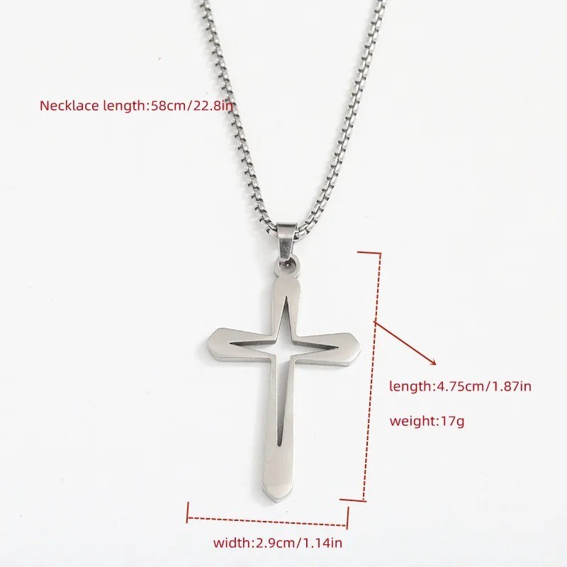 Cross inside a cross pendant necklace silver plated over stainless steel