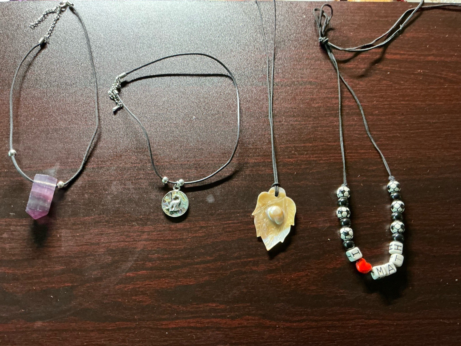 Lot Of 4 Amethyst, Dinosaur, Mabe Blister Pearl, Soccer Math Pendant Necklaces