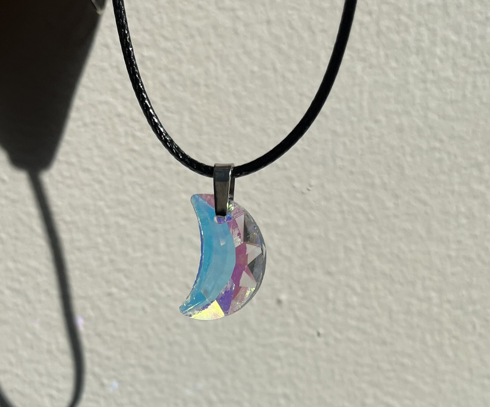 Swarovski Crystal Moon Aurora Borealis 1mm Black Leather Cord Women Necklace