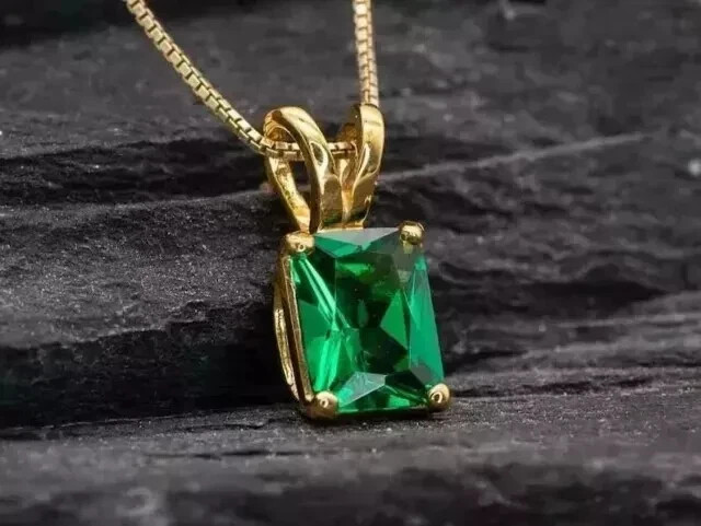 2.50Ct Emerald Lab Created Green Emerald Women’s Pendant 14K Yellow Gold Plated