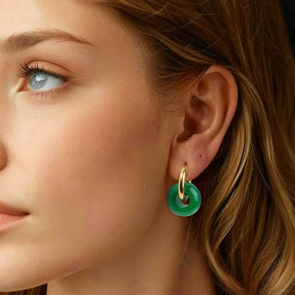 Fashion simple Gemstone crystal donut circle Chakra dangle earrings