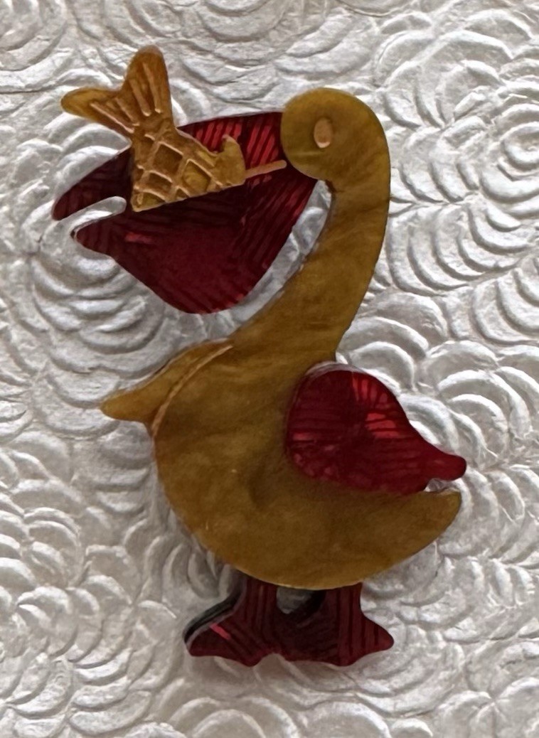 Acrylic Pelican w/ Fish Brooch Pin