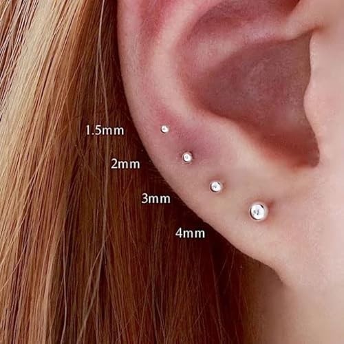 Flat Screw Back Ball Stud Earrings For Women Girls,2mm 3mm 4mm 5mm 6mm