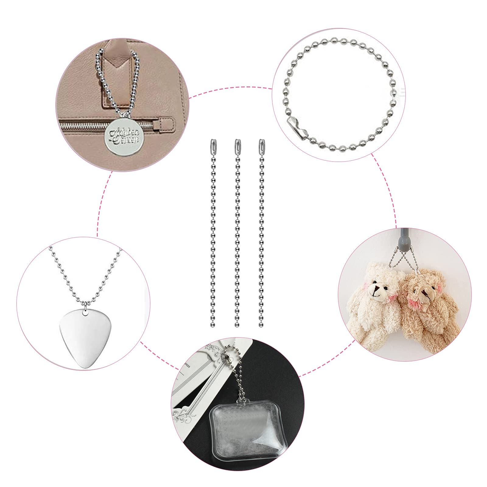 100Pcs Ball Bead Chains 4 Inch, Adjustable Metal Chains 2.4Mm, with Connectors –