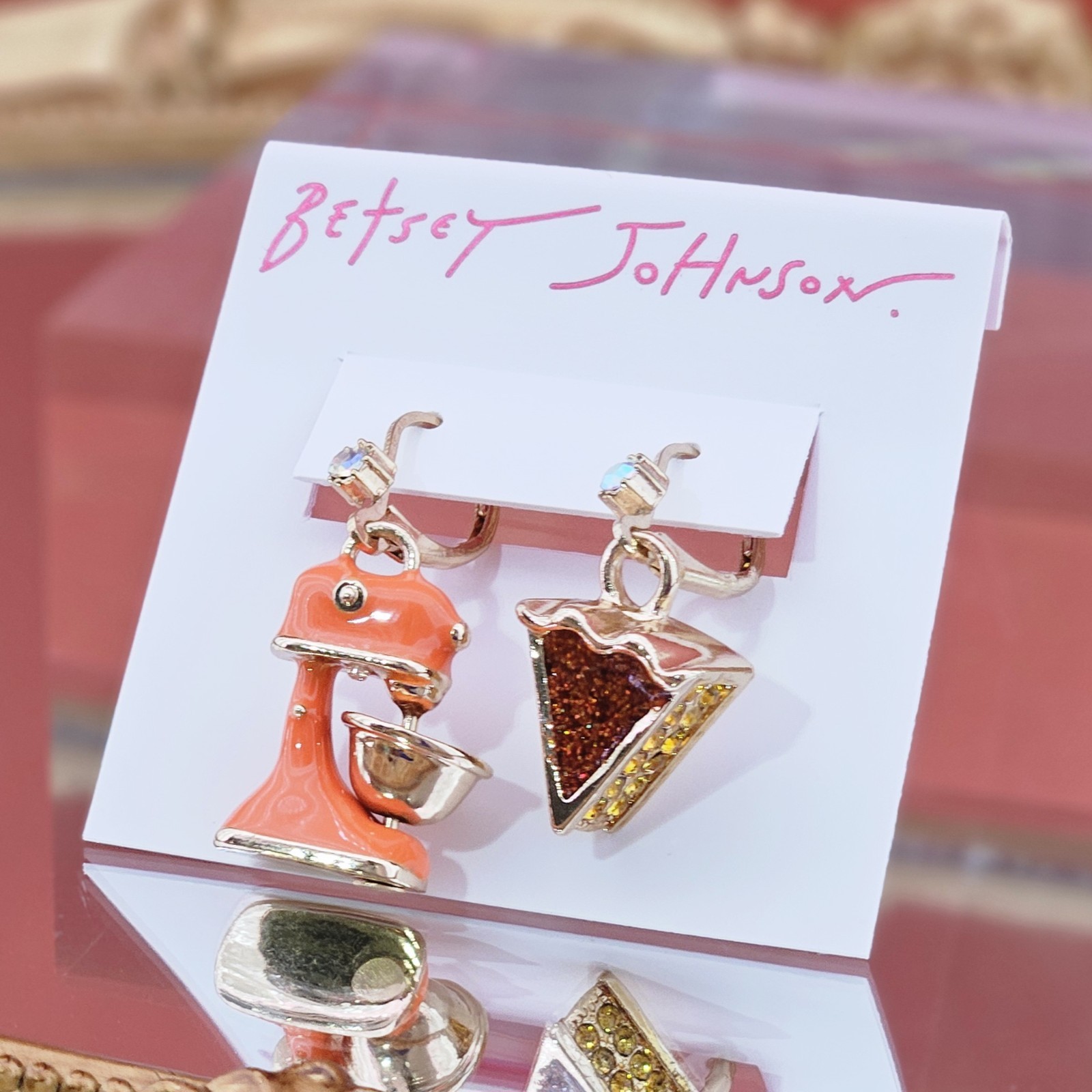 Betsey Johnson Earrings Pumpkin Pie Mixer Mismatched Fall Autumn Novelty Holiday