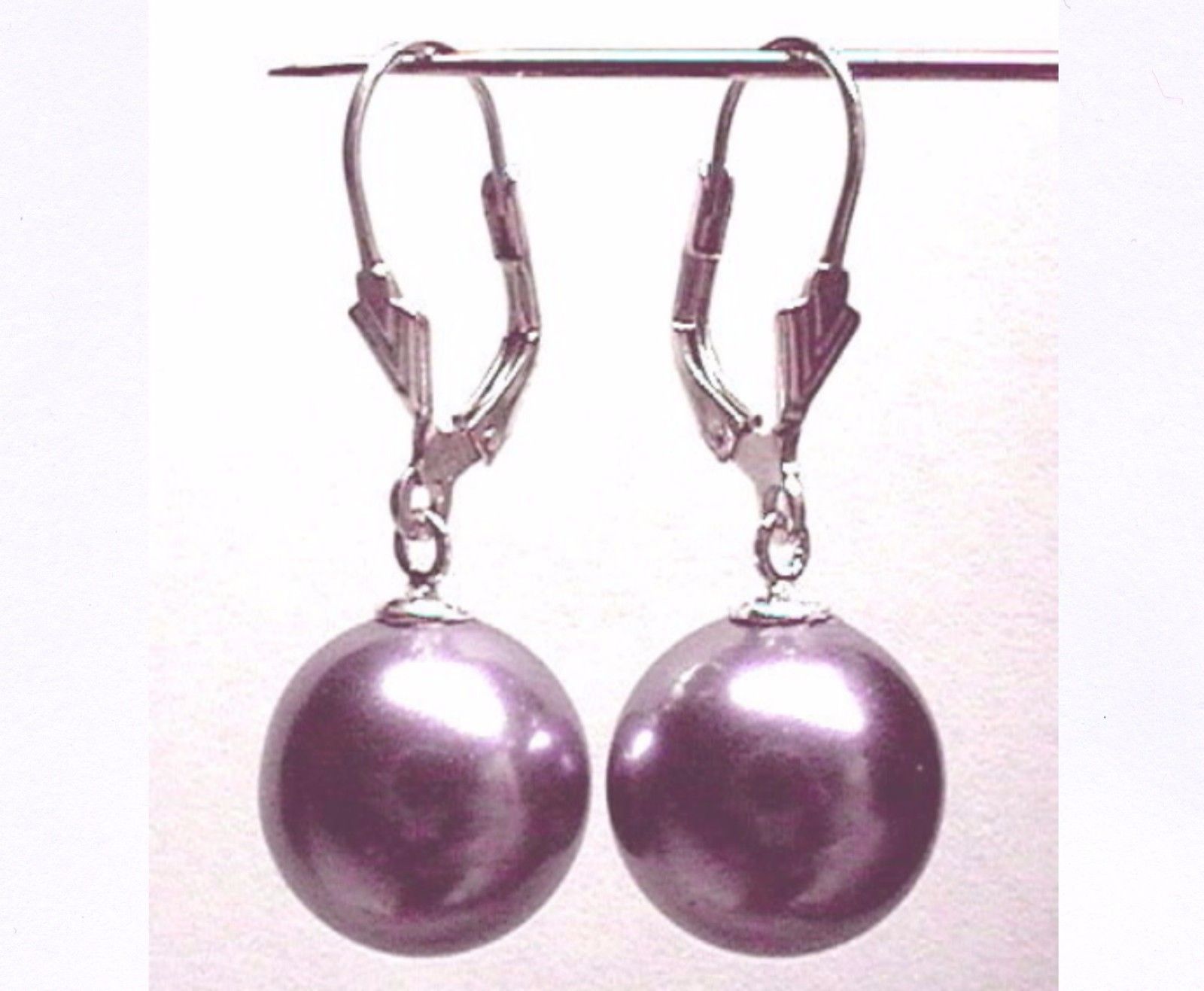 6mm 8mm 10mm 12mm 14mm PURPLE Shell Pearl Dangle EARRINGS LEVERBACK 925 Silver