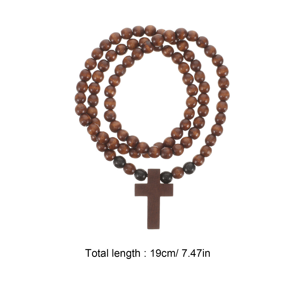 Wooden Cross Necklace For Men Beaded Chain Necklace Rosary Trendy Necklace