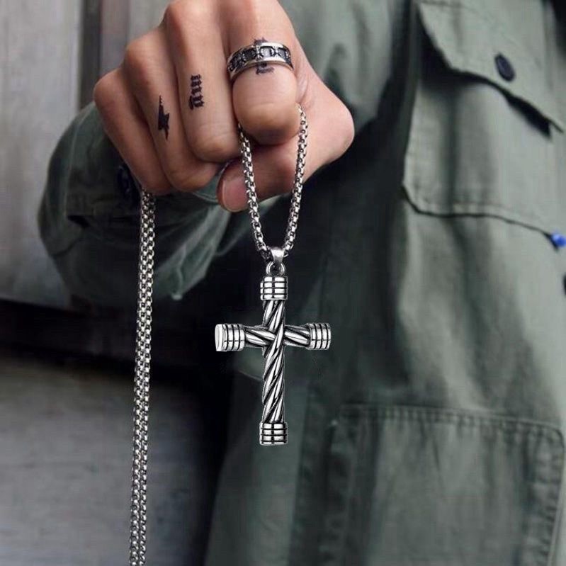 Fashion Vintage Hip Hop Punk Titanium Stainless Steel Amulet Cross Necklace