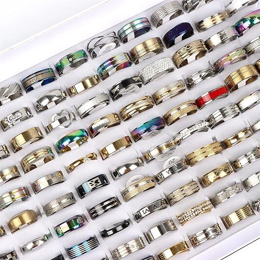 100 X Bulk Lot Mixed Stainless Steel Rings Men’s women’s Fashion Ring Wholesale