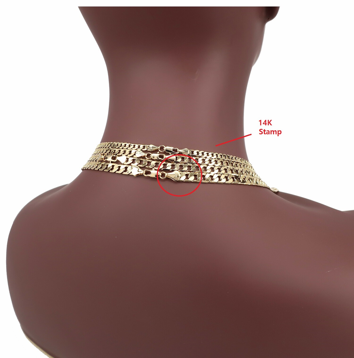 Yellow Flat Cuban link Chain Necklace Bracelet 3.5mm to 6mm 14K Gold Plated