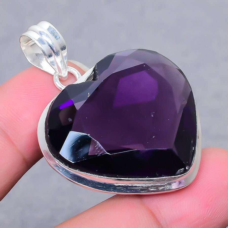 African Amethyst Gemstone Pendant Handmade Unique Gift Heart Shape Jewelry 1.80″