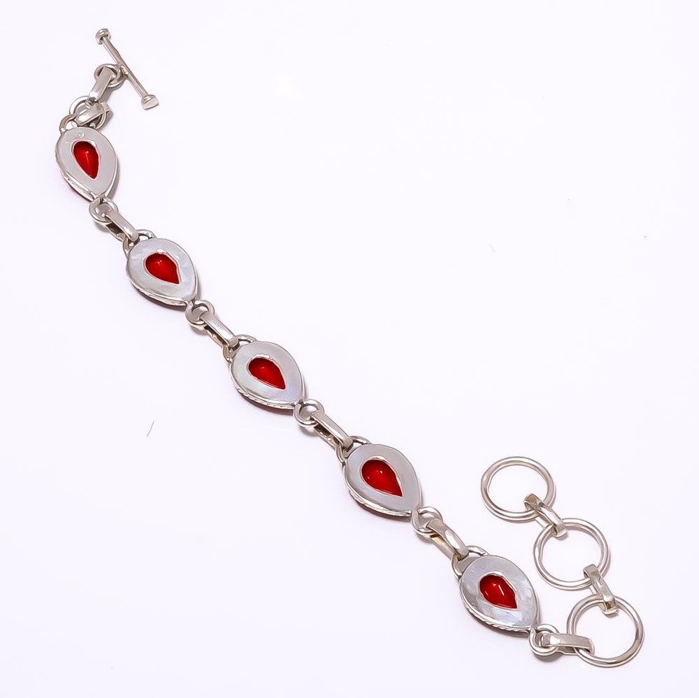 Carnelian Gemstone 925 Sterling Silver Tennis Handmade Bracelet 7.99″ A310
