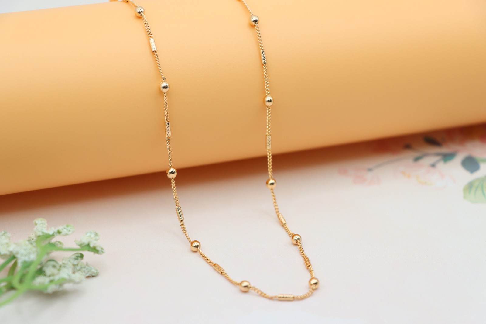 Elegant Rose Gold Chain Necklace with Bead and Bar Detailing, XPNL0161