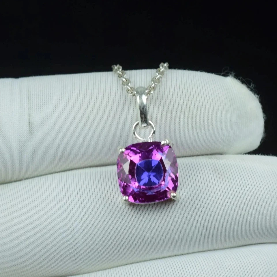 Bi-Color Pitambari Sapphire Cushion Cut Natural 15.85 Ct 925 Silver Pendant Gem
