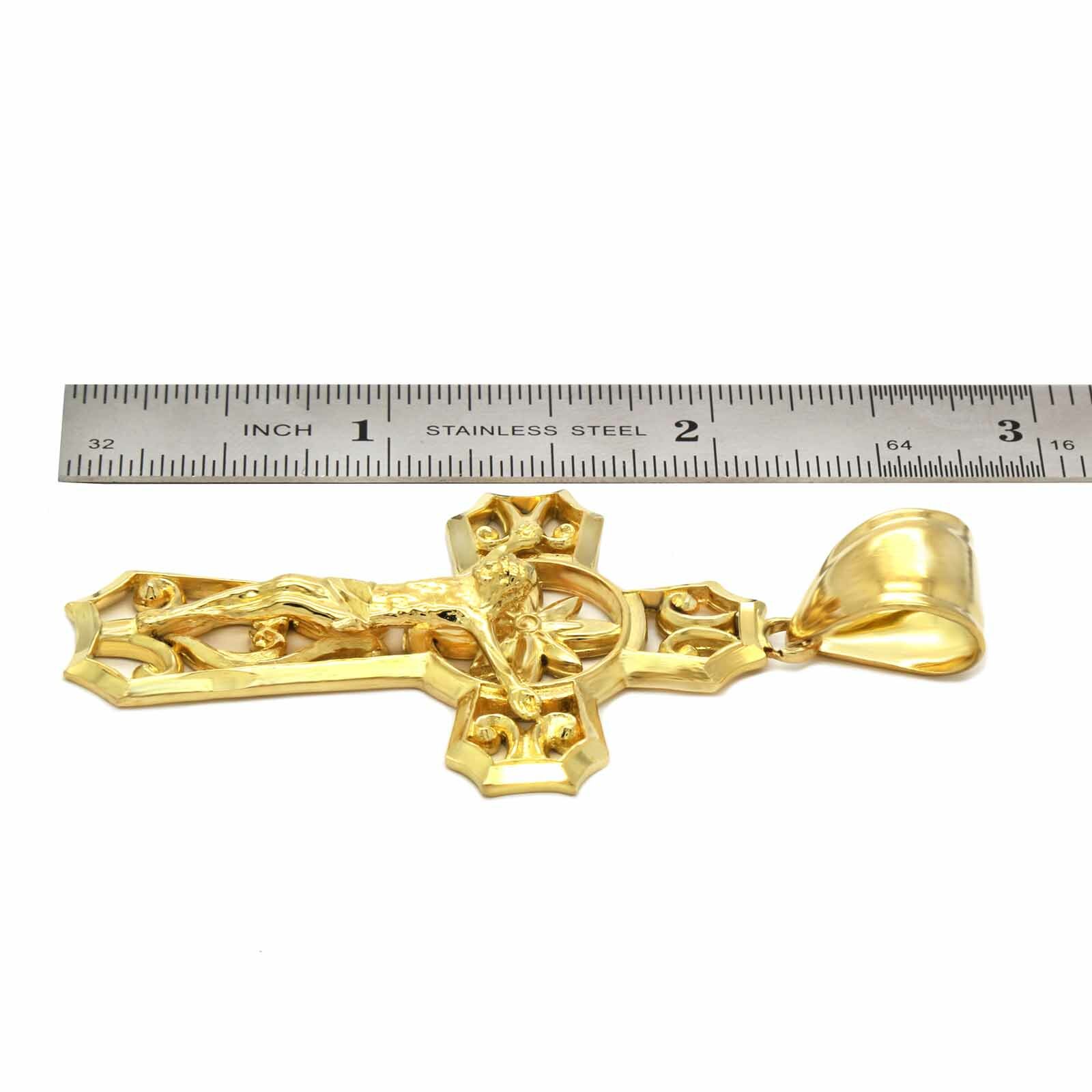 Mens 18k Gold Plated Brass Jesus Curve Cross Pendant 6mm 24″ Cuban Chain
