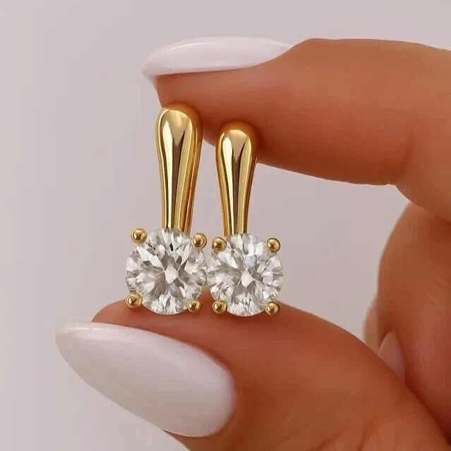 3Ct Round Cut Simulated Diamond Drop Clip On Earring In 14K Yellow Gold Plated