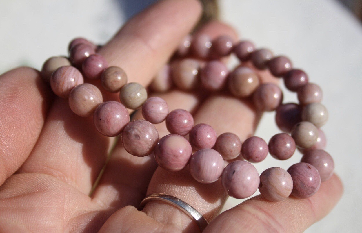 AAA Quality Natural Pink Rodonite Round Beaded Bracelet For Men and Women