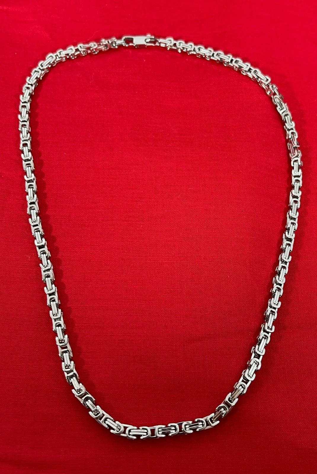 26″ STAINLESS STEEL SILVER 4MM BYZANTINE TURKISH BOX W/SPECIAL CLASP CHAIN