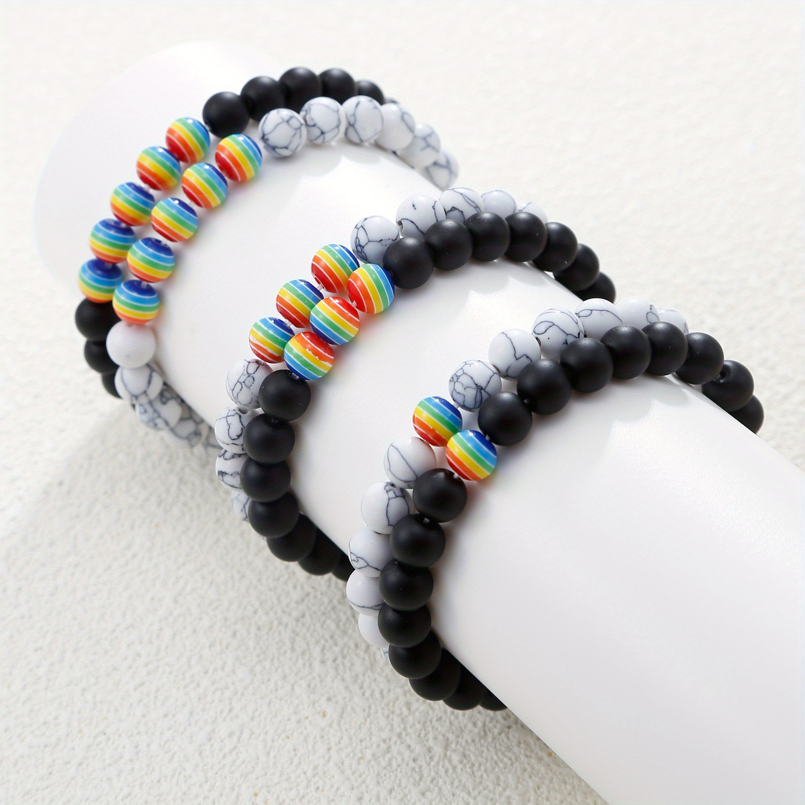 6 Pcs 8mm Natural Stone Beads Colorful Crystal Couple Bracelet Adjustable