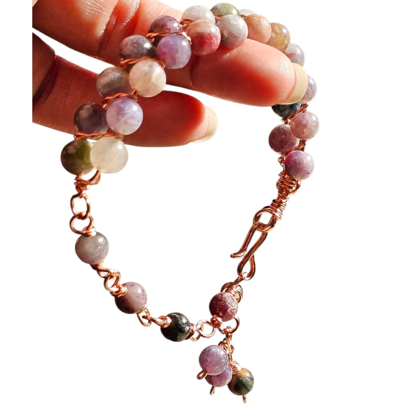 Tourmaline Crystal Half Bangle Made With Copper Wire 7.8mm Beads