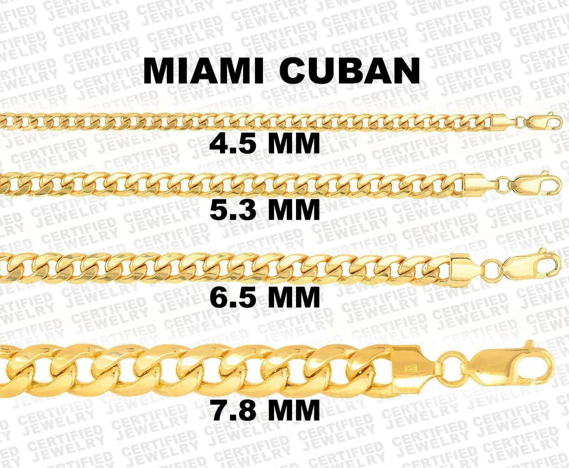14K Solid Yellow Gold Miami Cuban Link Chain Necklace 4.5MM-7.8MM Semi Solid