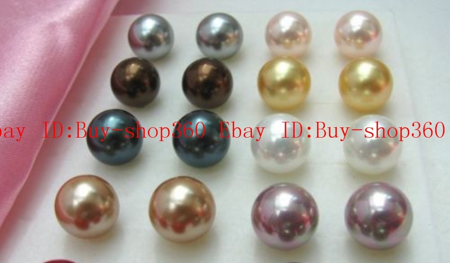 8 Color 8Pair 10mm Round Multicoloured Shell Pearl Earring Sterling Silver Stud