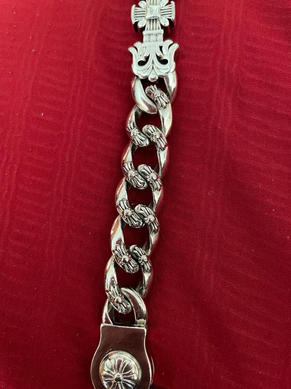 Chrome Hearts Extra Fancy Cuban Link Bracelet 925 Sterling Silver Cross Fleur