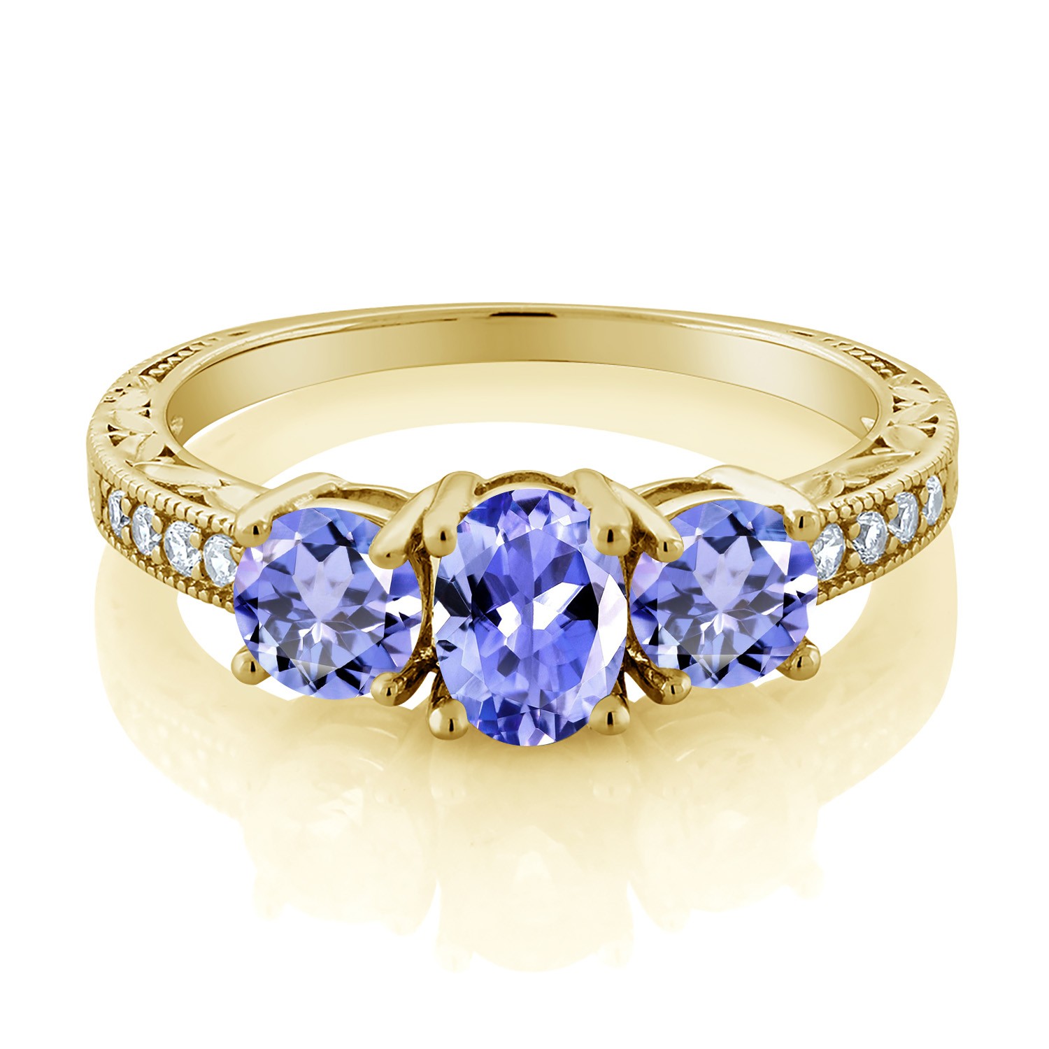 1.79 Ct Oval Tanzanite 18K Yellow Gold Plated Silver Moissanite Ring