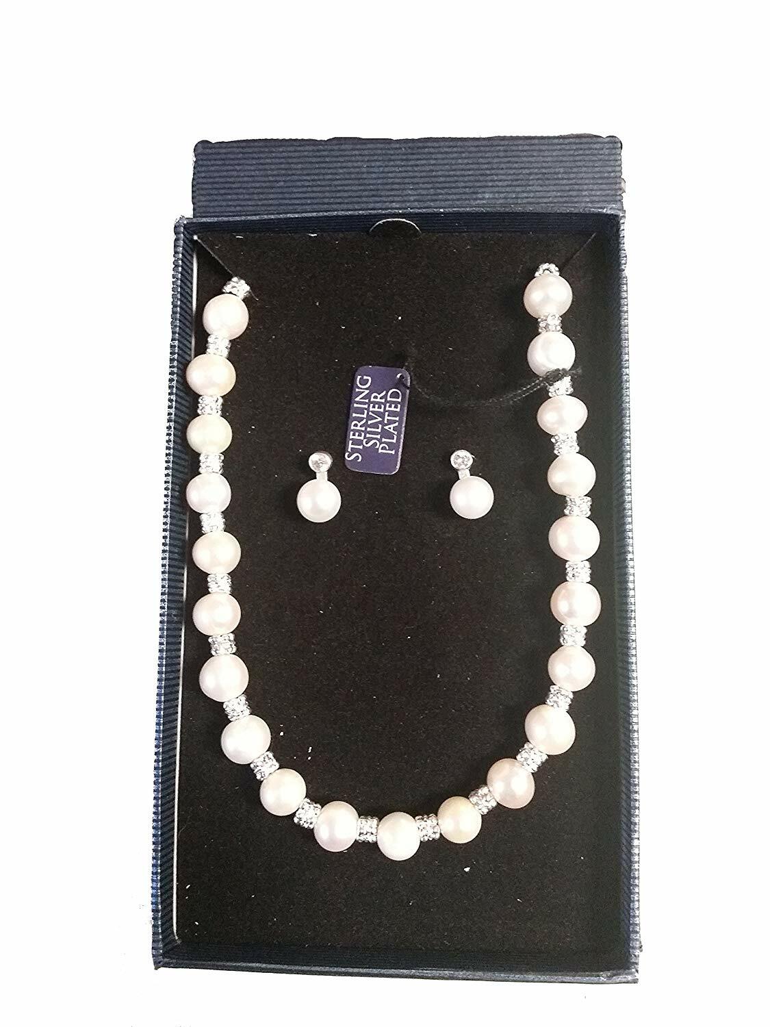 Genuine Fresh Water Pearl 16″ Sterling Silver Necklace w/ Matching Post Earrings