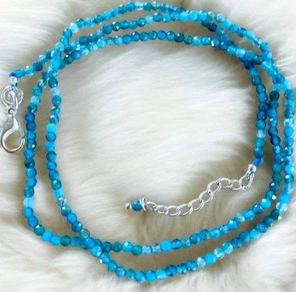 2mm Blue Apatite Choker Necklace Dainty Crystal Beaded Minimalist Gift for Her