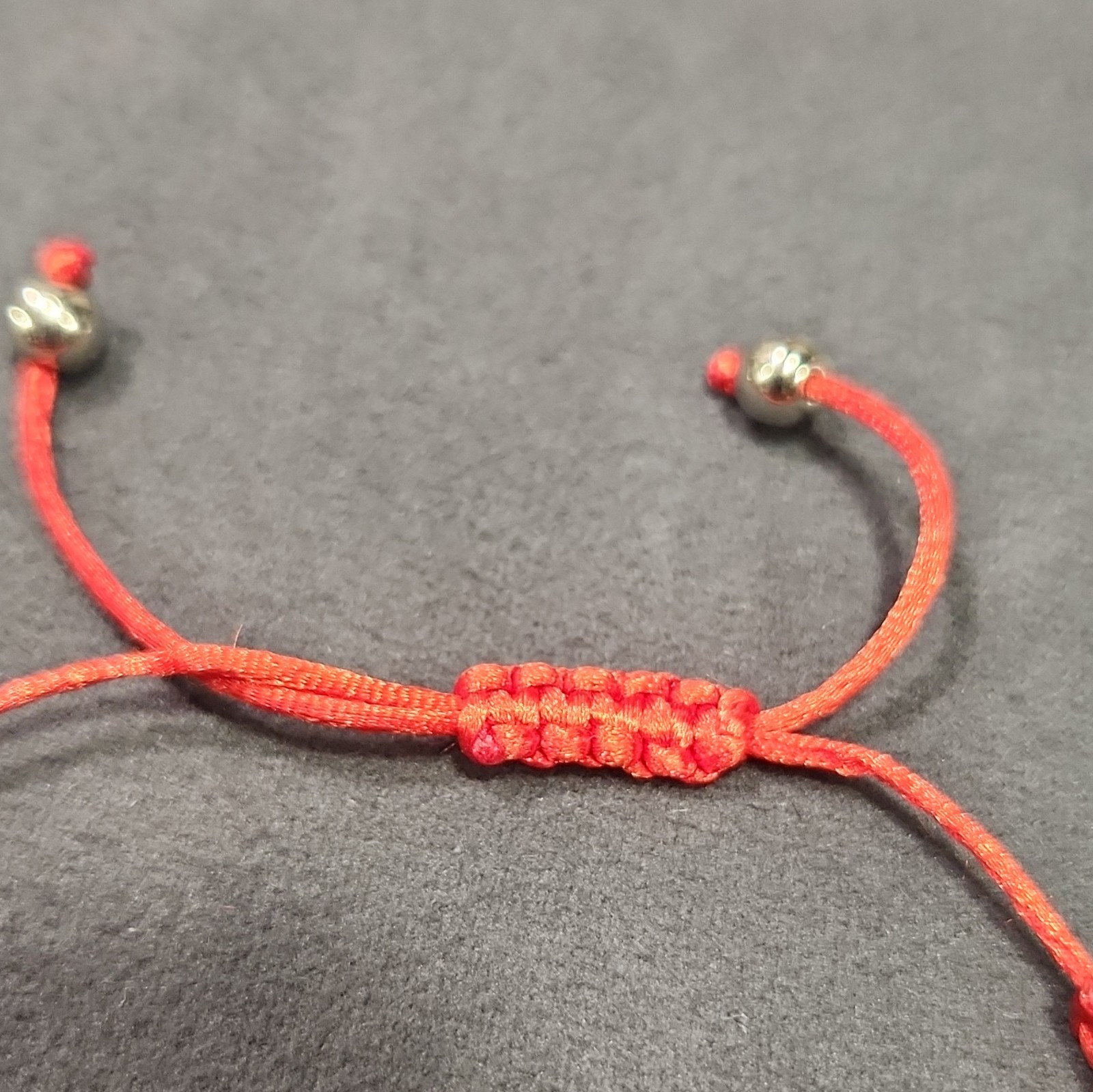 Red Cord Adjustable Slide Bracelet Braided Beaded Style Silver Tone Beads