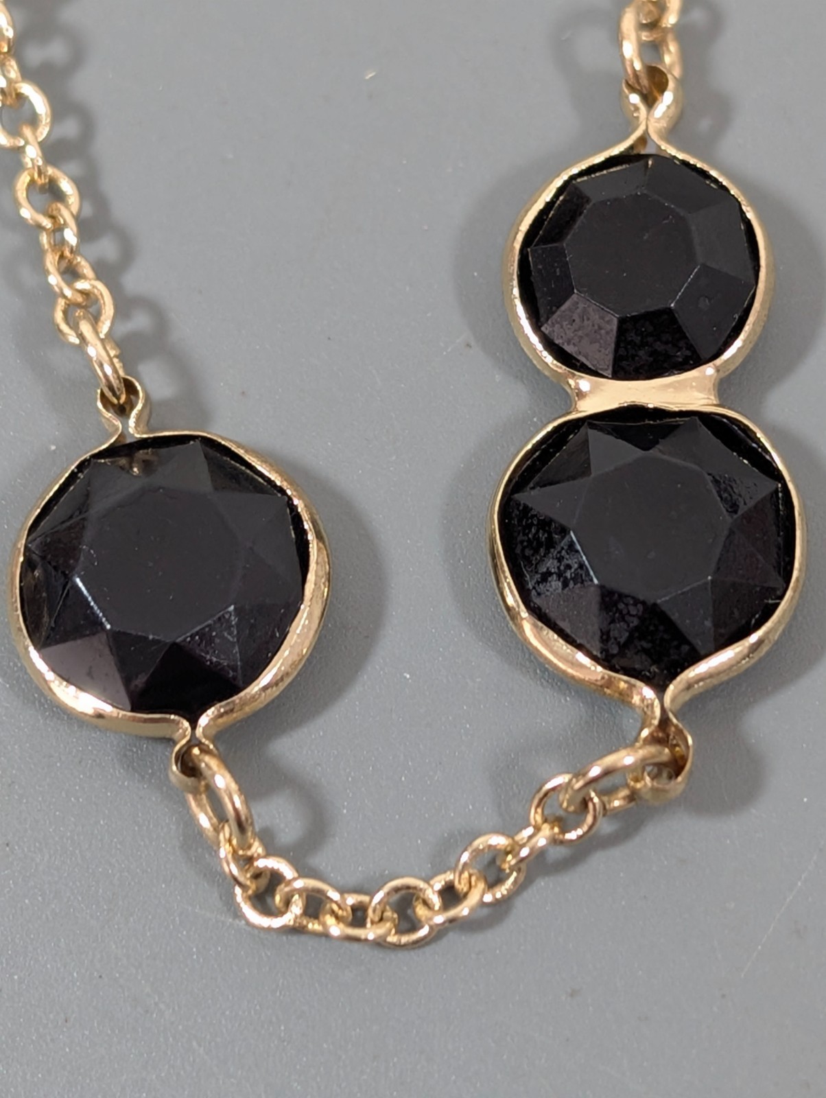 Retro Black Bezel Station Gold Tone Chain Long Necklace Elegant 35 in