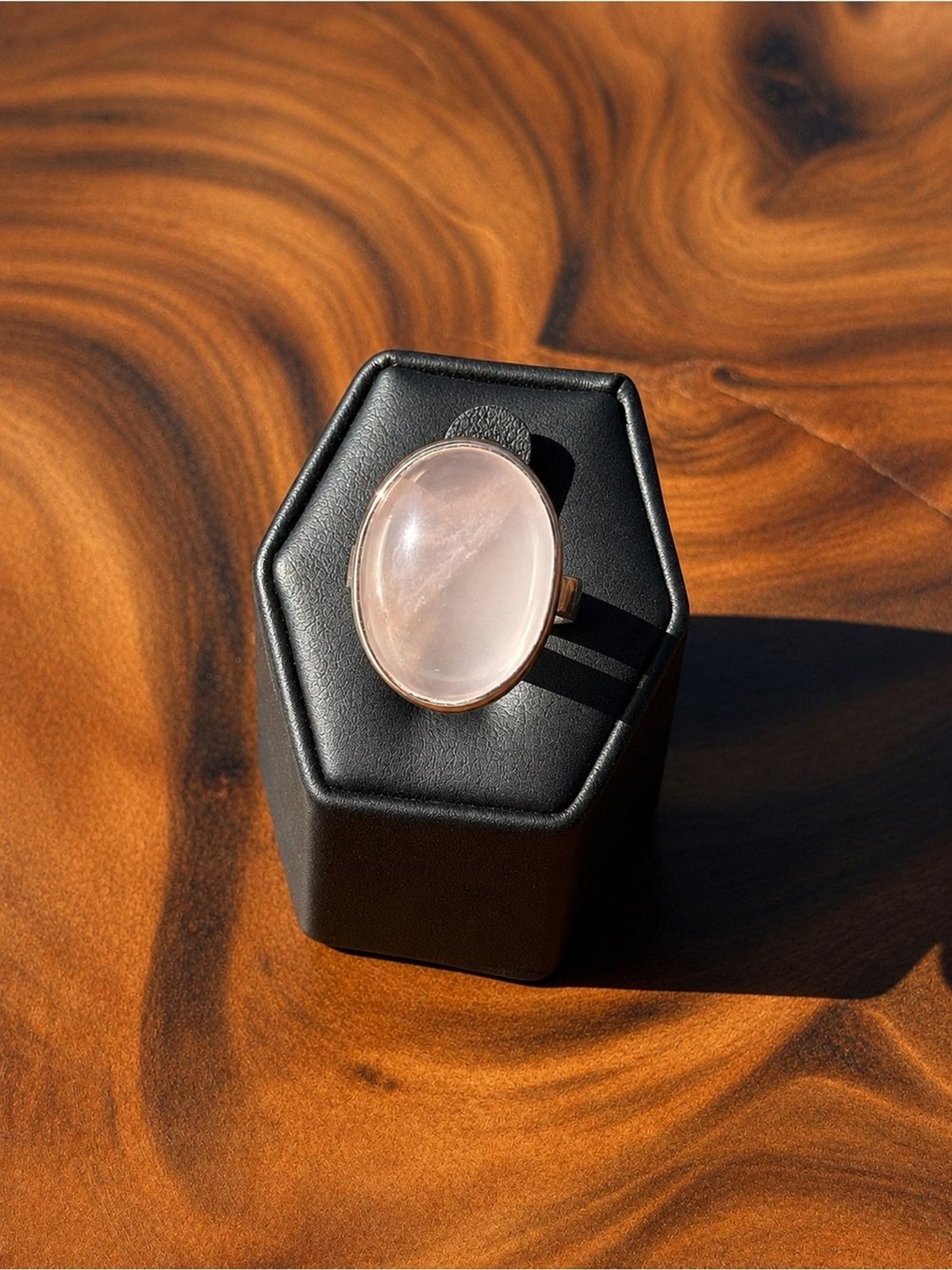 Rose Quartz Oval Statement Ring – Soft Pink Gem Size 7